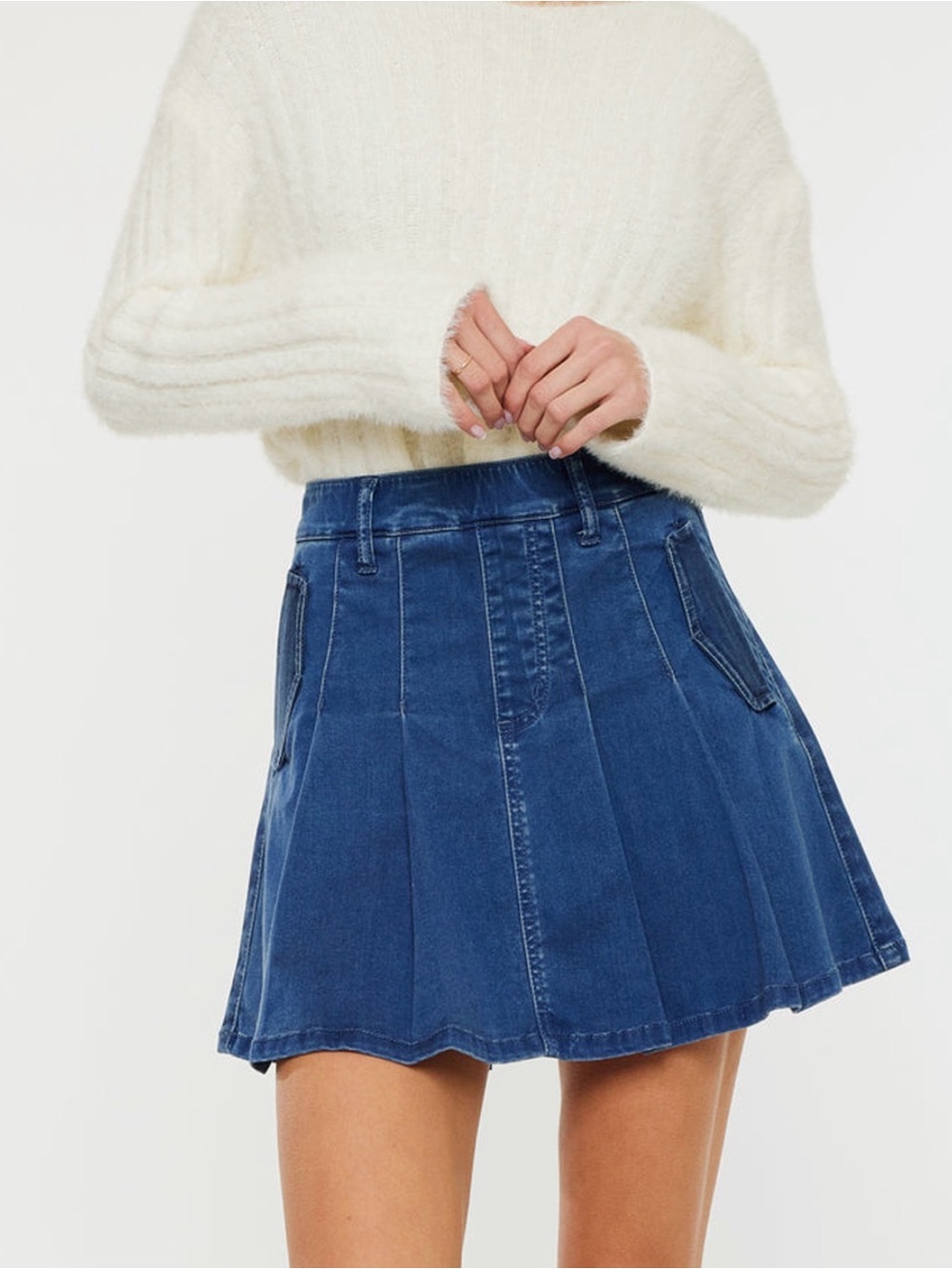 Blue Denim Pleated Mini Skort